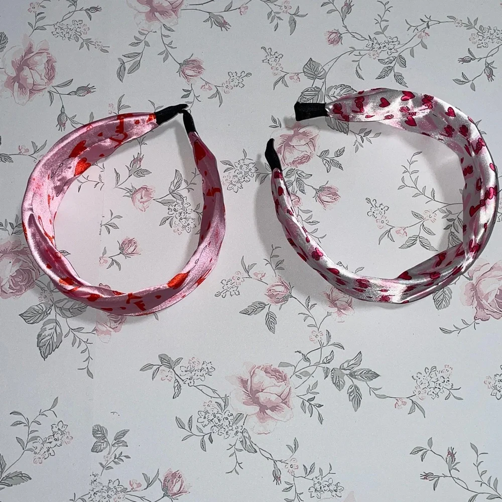Heart Print Headbands - Pink and White NWOT